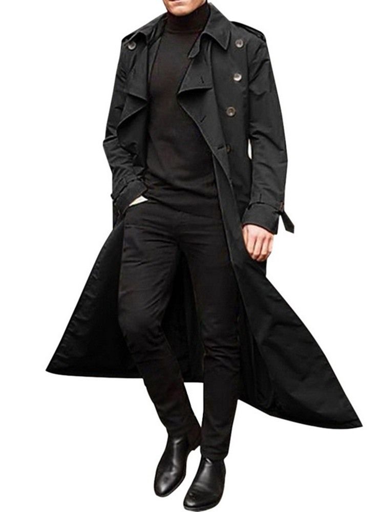 Long Style Button Plain Loose European Herren Trenchcoat