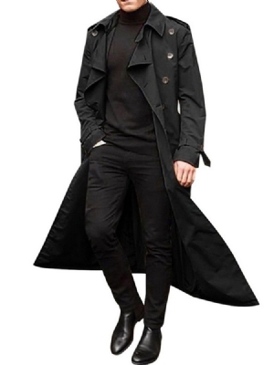 Long Style Button Plain Loose European Herren Trenchcoat