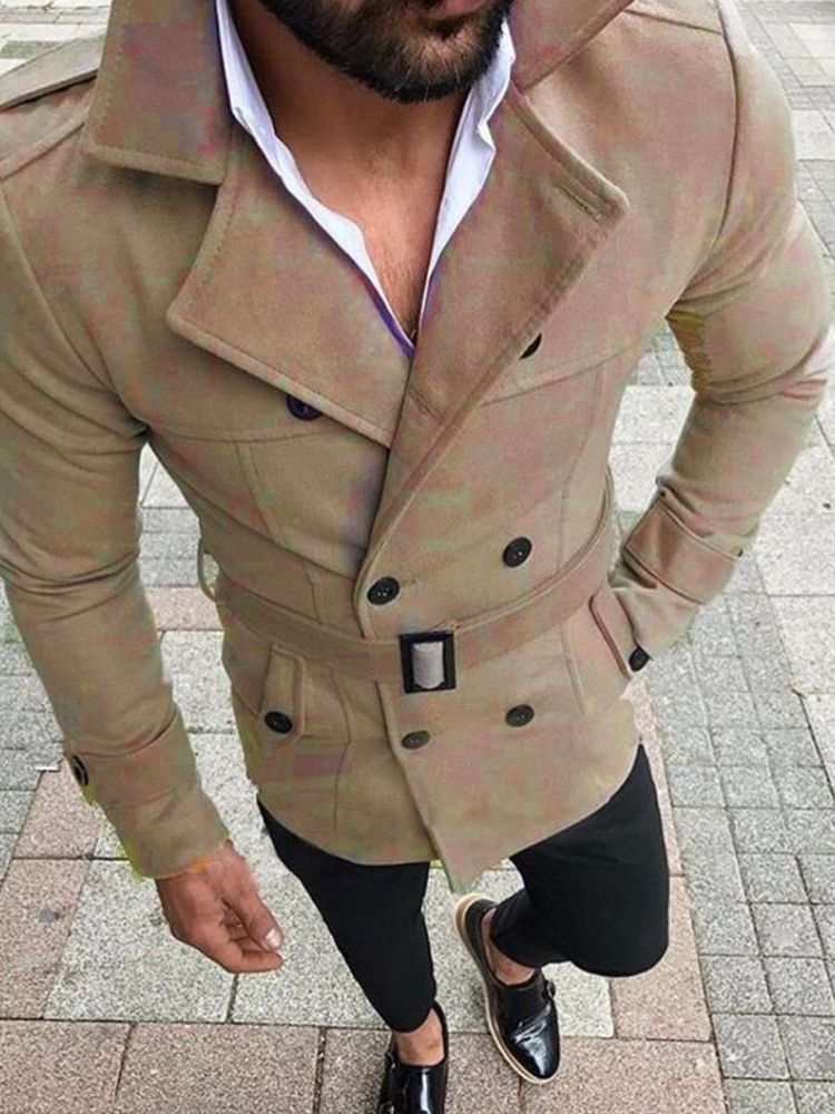 Mittellanger Einreihiger Winter-trenchcoat Mit Knopfleiste Für Herren