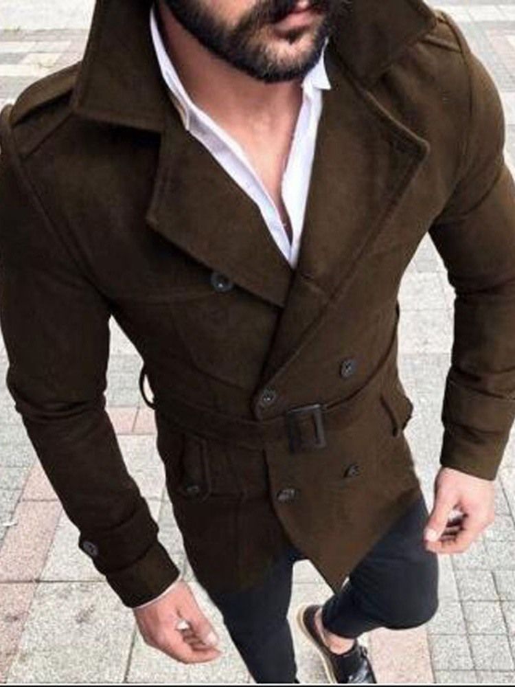 Mittellanger Einreihiger Winter-trenchcoat Mit Knopfleiste Für Herren