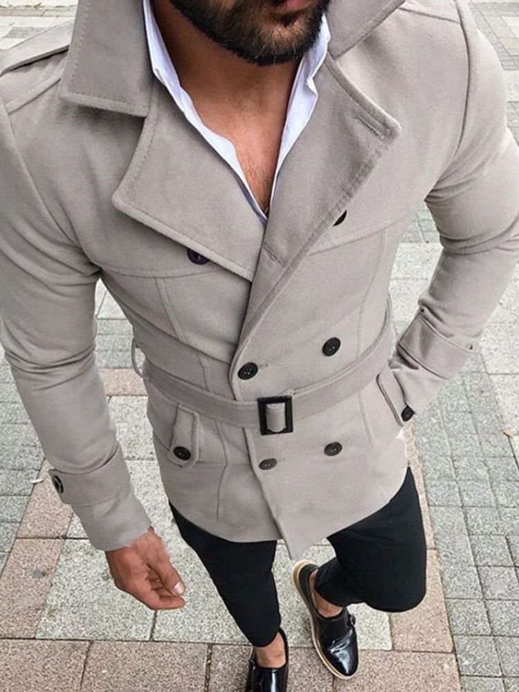 Mittellanger Einreihiger Winter-trenchcoat Mit Knopfleiste Für Herren