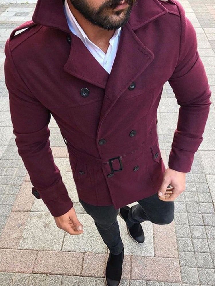 Mittellanger Einreihiger Winter-trenchcoat Mit Knopfleiste Für Herren