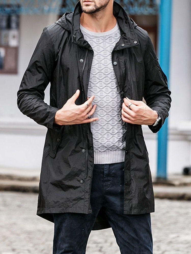 Mittellanger Kapuzen-reißverschluss Single Loose Herren Trenchcoat