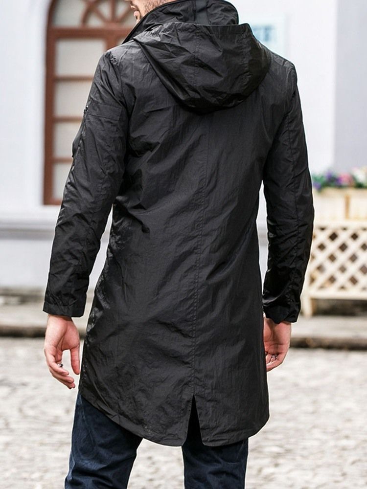 Mittellanger Kapuzen-reißverschluss Single Loose Herren Trenchcoat