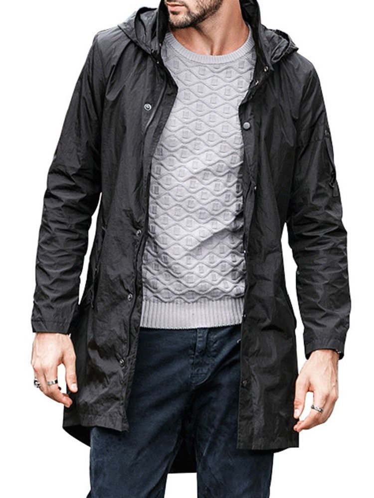 Mittellanger Kapuzen-reißverschluss Single Loose Herren Trenchcoat