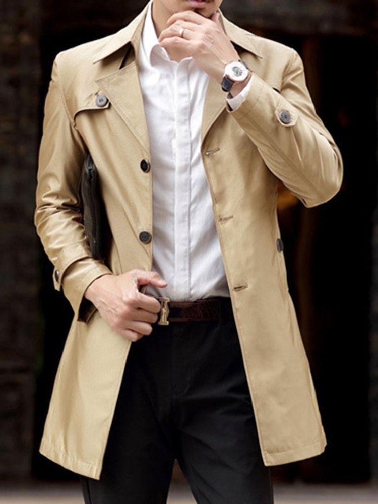 Mittellanger Lässiger Herren-trenchcoat Mit Knopfrevers