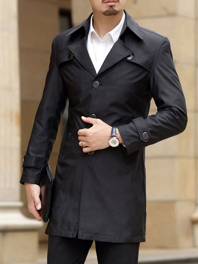 Mittellanger Lässiger Herren-trenchcoat Mit Knopfrevers