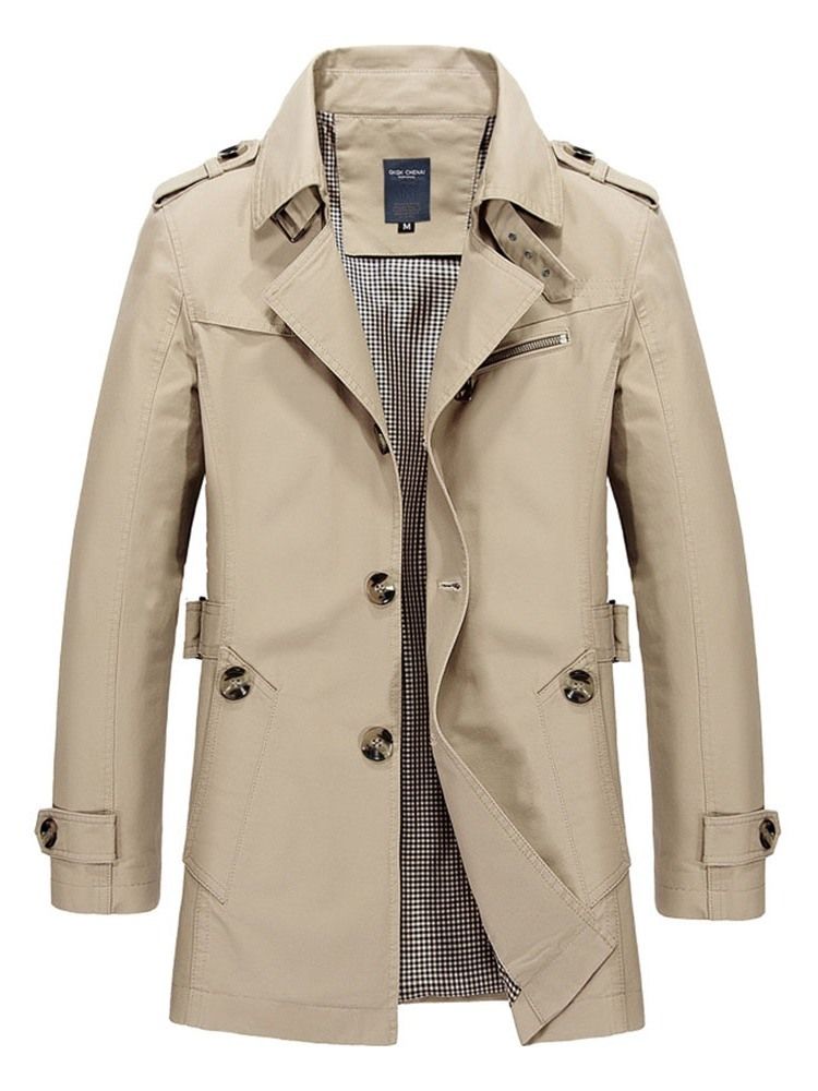 Mittellanger Schlichter Schmaler Einzelner Herren-trenchcoat Mit Revers