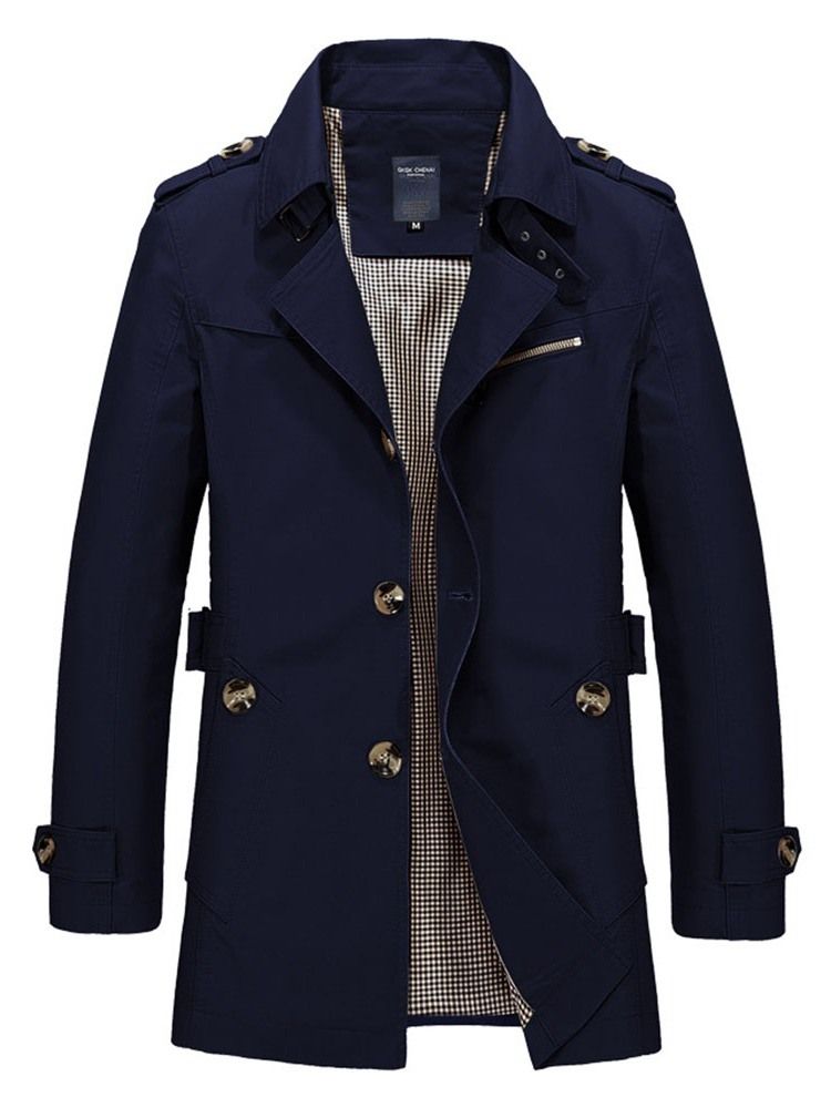 Mittellanger Schlichter Schmaler Einzelner Herren-trenchcoat Mit Revers