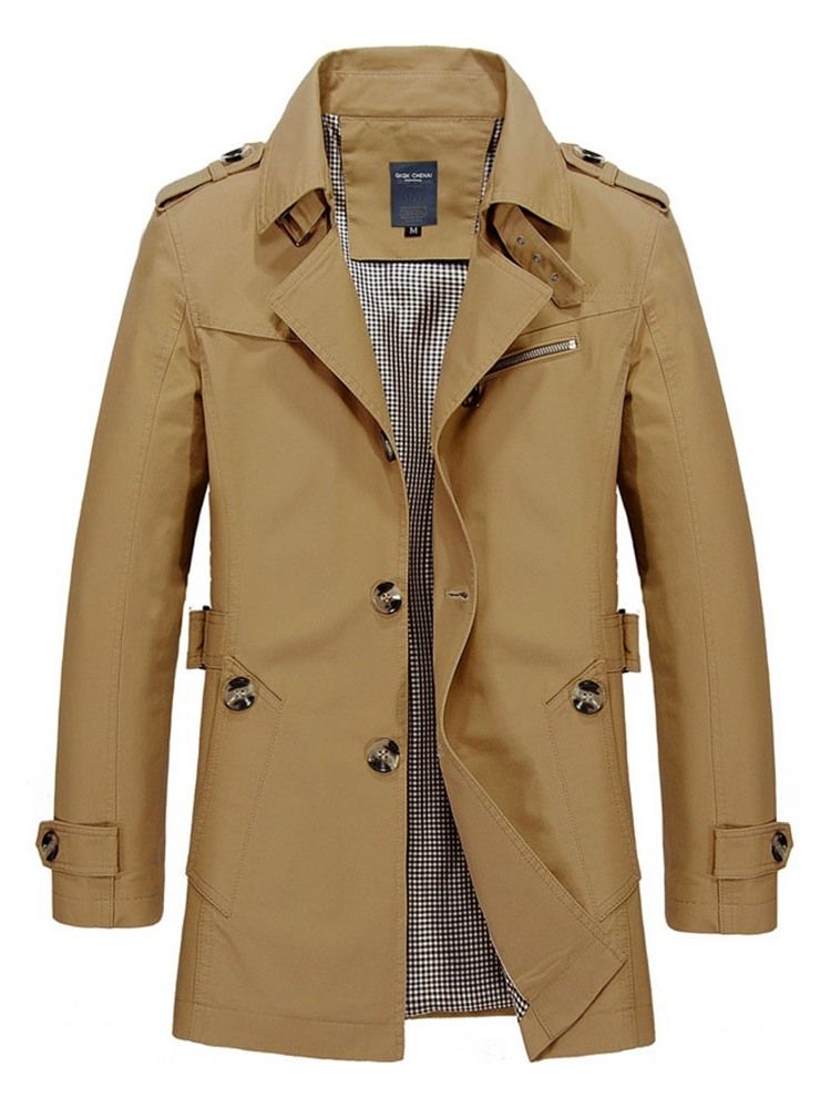 Mittellanger Schlichter Schmaler Einzelner Herren-trenchcoat Mit Revers