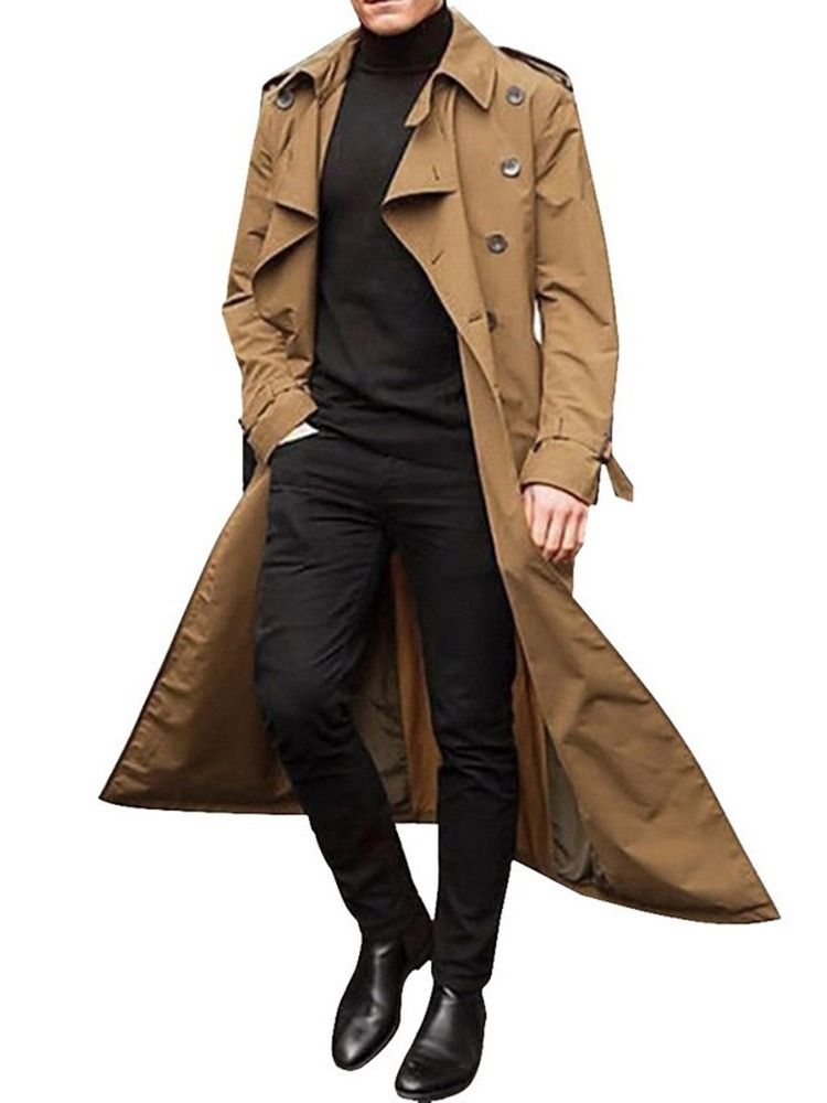 Revers Langer Knopf Einfarbig Europäischer Herren Trenchcoat