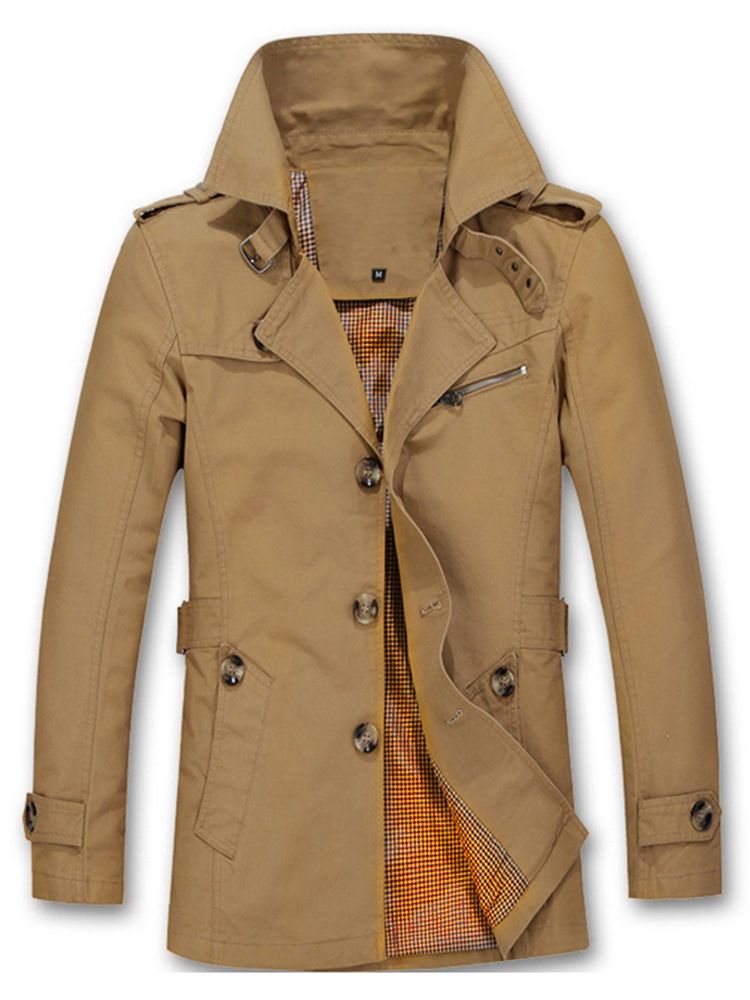 Schmaler Schmaler Einreihiger Herren-trenchcoat Mit Gekerbtem Revers