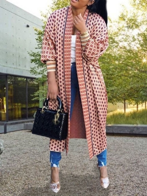 Trenchcoat Mit Wickelprint Und Langen Dreiviertelärmeln Für Damen