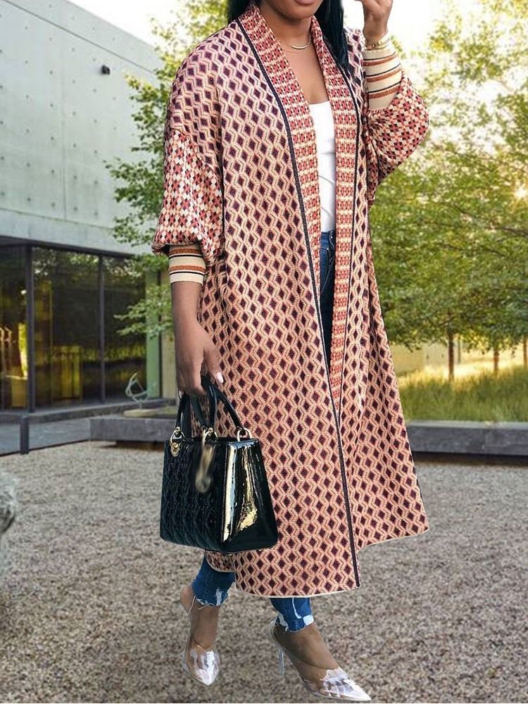 Trenchcoat Mit Wickelprint Und Langen Dreiviertelärmeln Für Damen