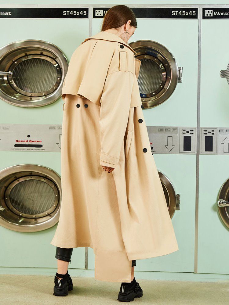 Zweireihiger Trenchcoat Mit Revers Und Schulterklappen Für Damen