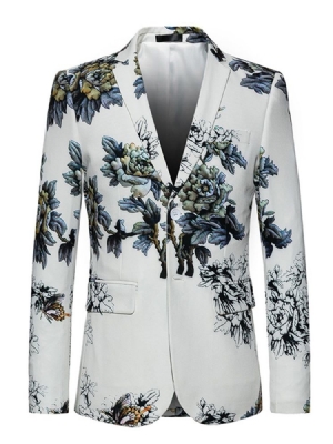 Blumen Gekerbter Revers Zwei-knopf Vogue Weiß Slim Herren-blazer