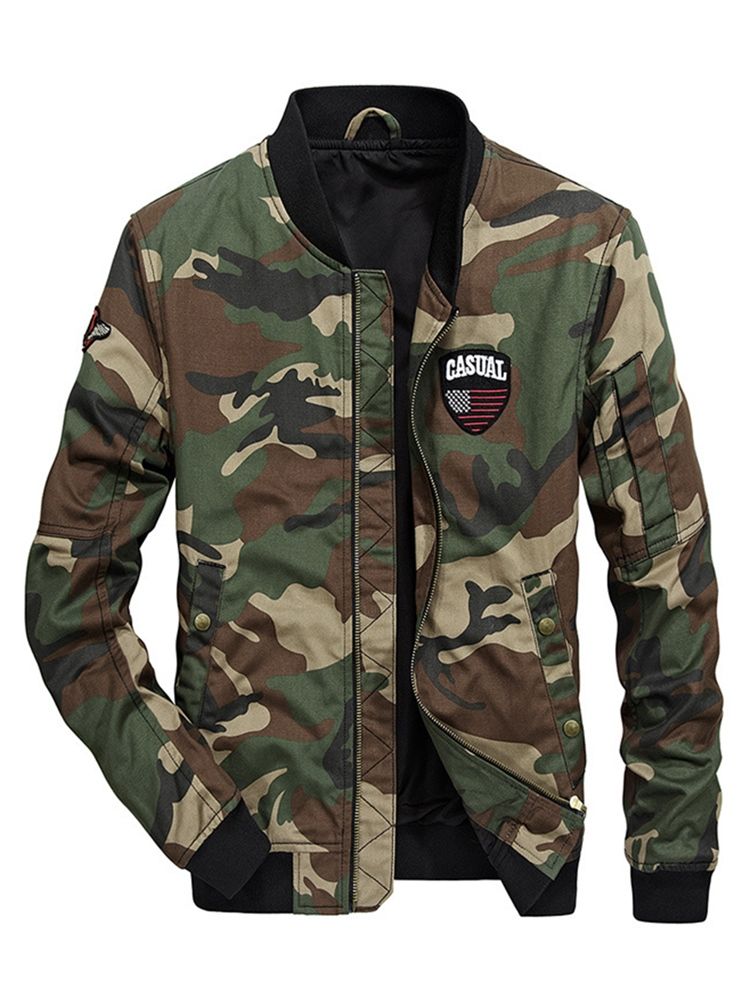 Camouflage Baumwolle Reißverschluss Stehkragen Casual Slim Herrenjacke