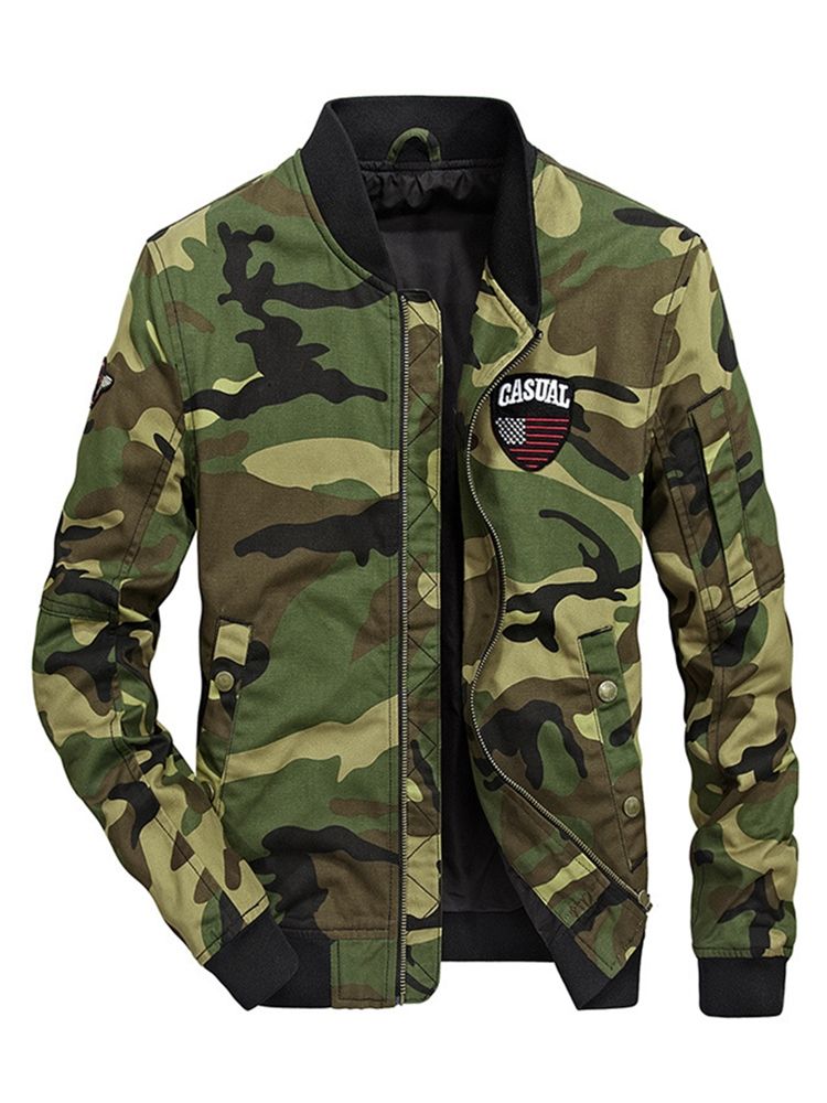 Camouflage Baumwolle Reißverschluss Stehkragen Casual Slim Herrenjacke