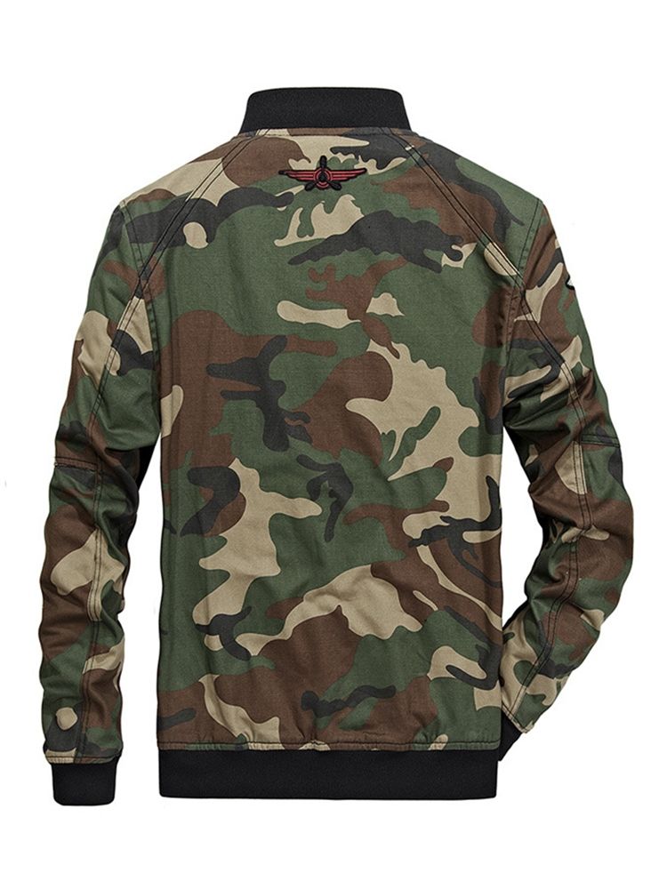 Camouflage Baumwolle Reißverschluss Stehkragen Casual Slim Herrenjacke