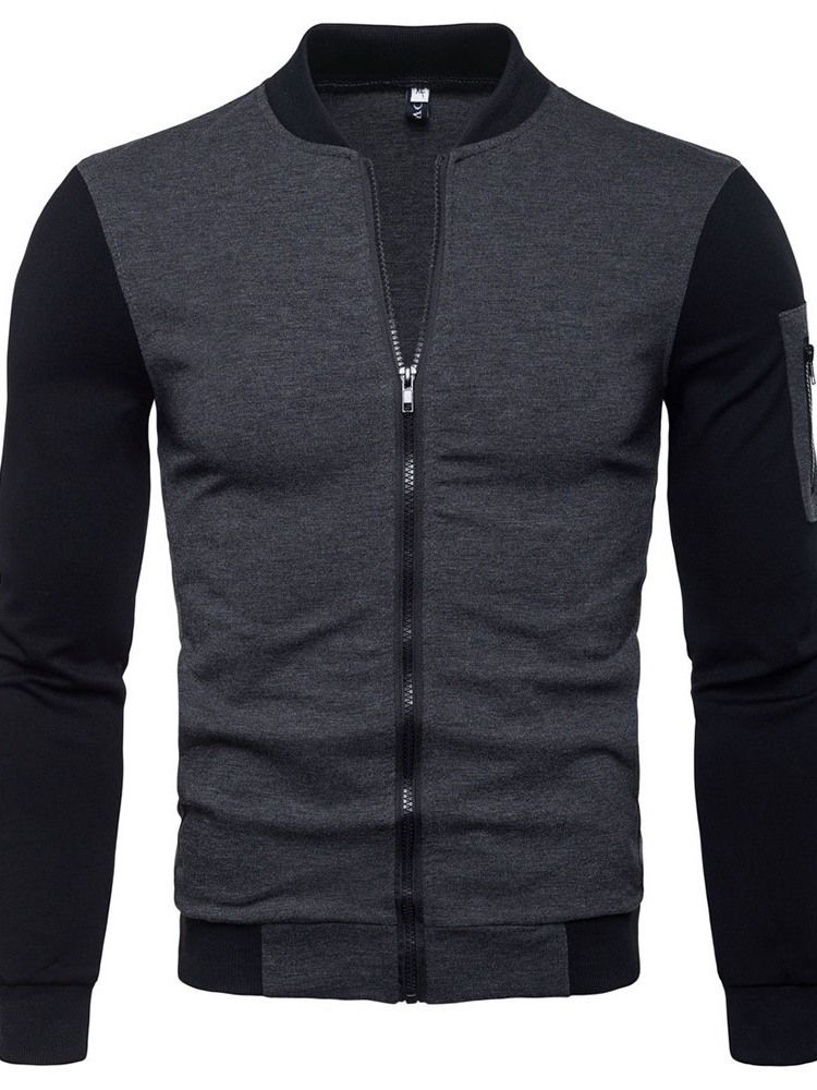 Color Block Stehkragen Reißverschluss Herbst Herren Slim Jacke