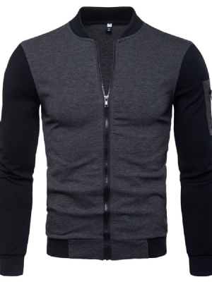 Color Block Stehkragen Reißverschluss Herbst Herren Slim Jacke