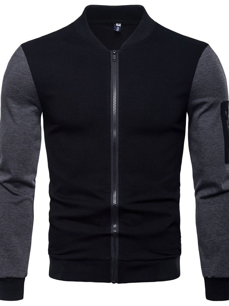 Color Block Stehkragen Reißverschluss Herbst Herren Slim Jacke