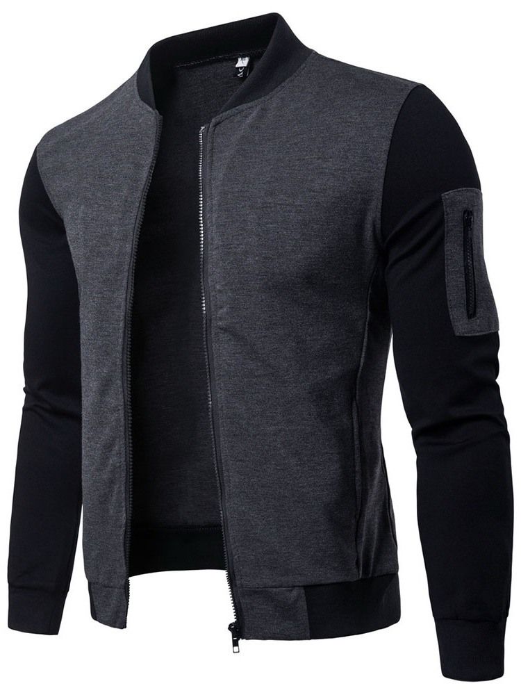 Color Block Stehkragen Reißverschluss Herbst Herren Slim Jacke