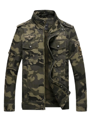 Cotton Blends Camouflage Stehkragen Reißverschluss Herrenjacke