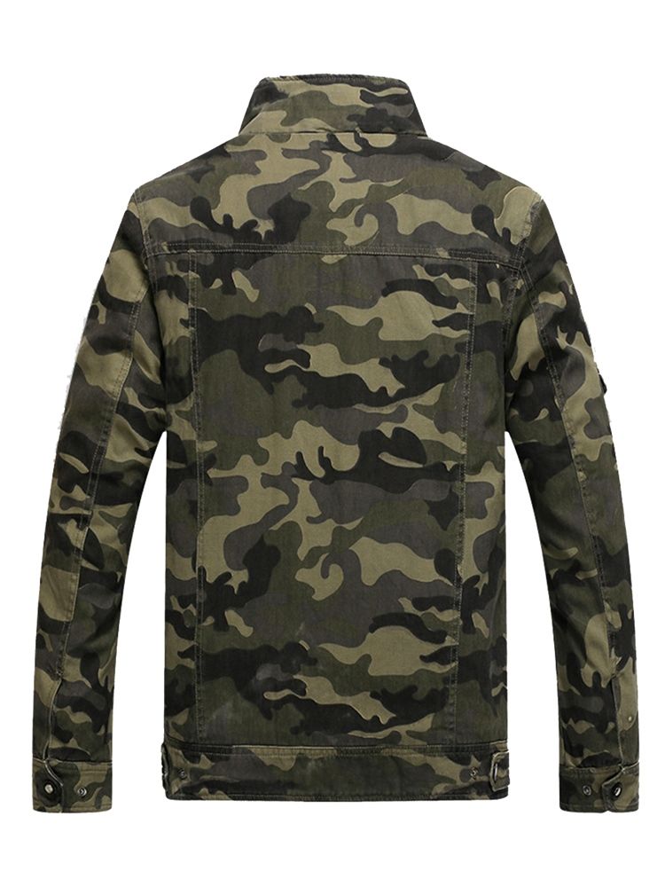 Cotton Blends Camouflage Stehkragen Reißverschluss Herrenjacke