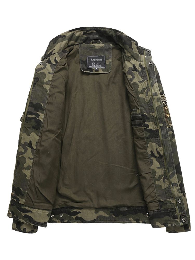 Cotton Blends Camouflage Stehkragen Reißverschluss Herrenjacke