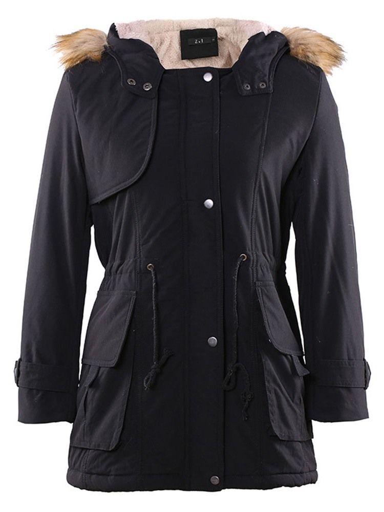 Damen Einreihige Mittellange Wattierte Jacke Mit Tasche