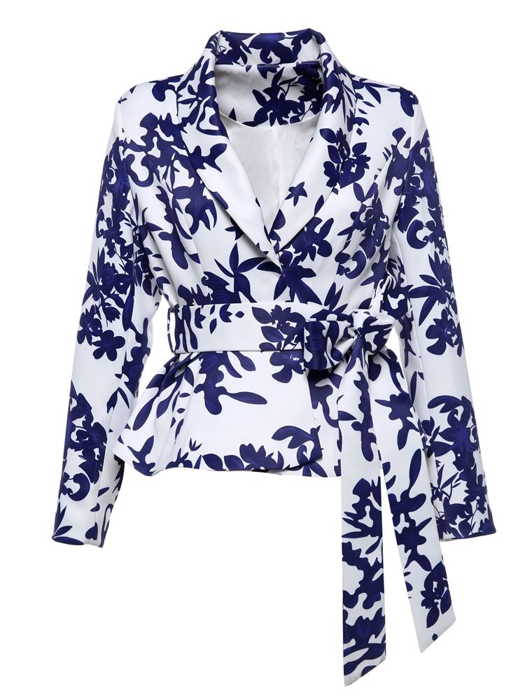 Damen-jacke Mit Blumen-rüschen Und Schalkragen