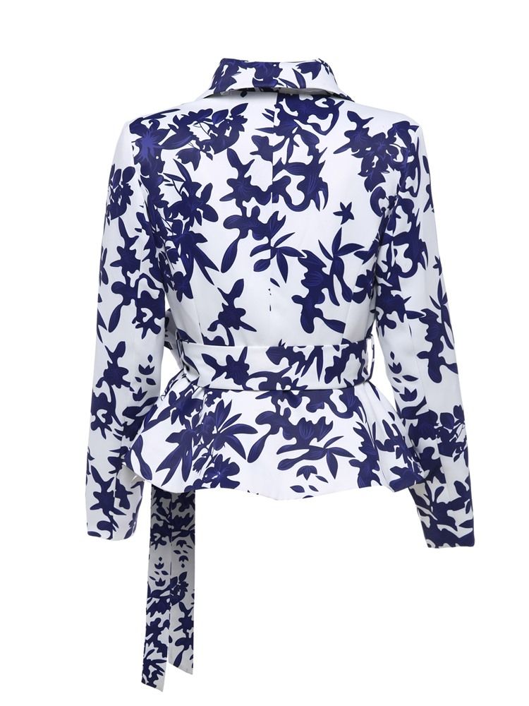 Damen-jacke Mit Blumen-rüschen Und Schalkragen