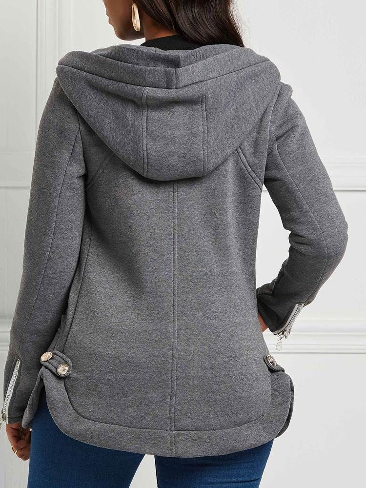 Damen Lässige Kapuzenjacke Mit Reißverschlusstasche