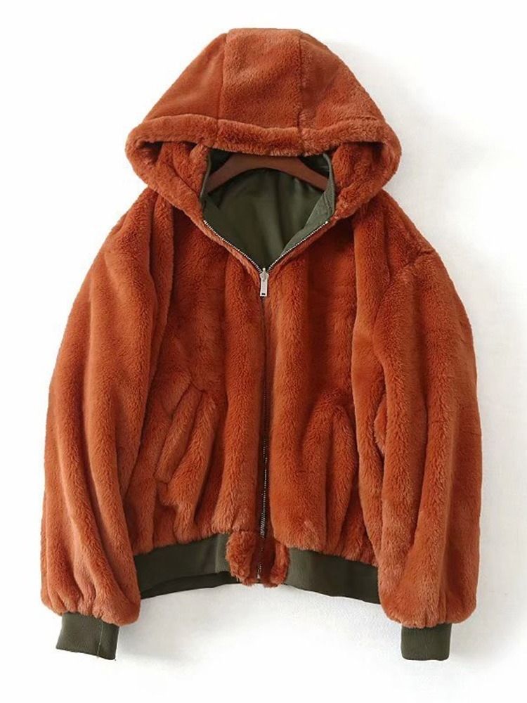 Damen Langarm-kapuzen-standardjacke Mit Losem Reißverschluss