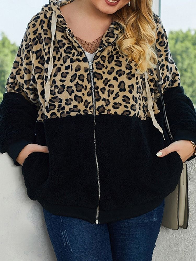 Damen Leopard Casual Zipper Dicke Standardjacke