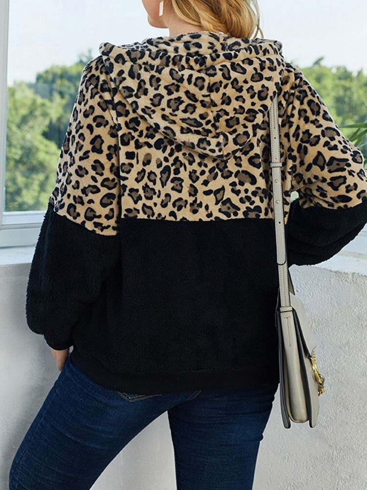 Damen Leopard Casual Zipper Dicke Standardjacke