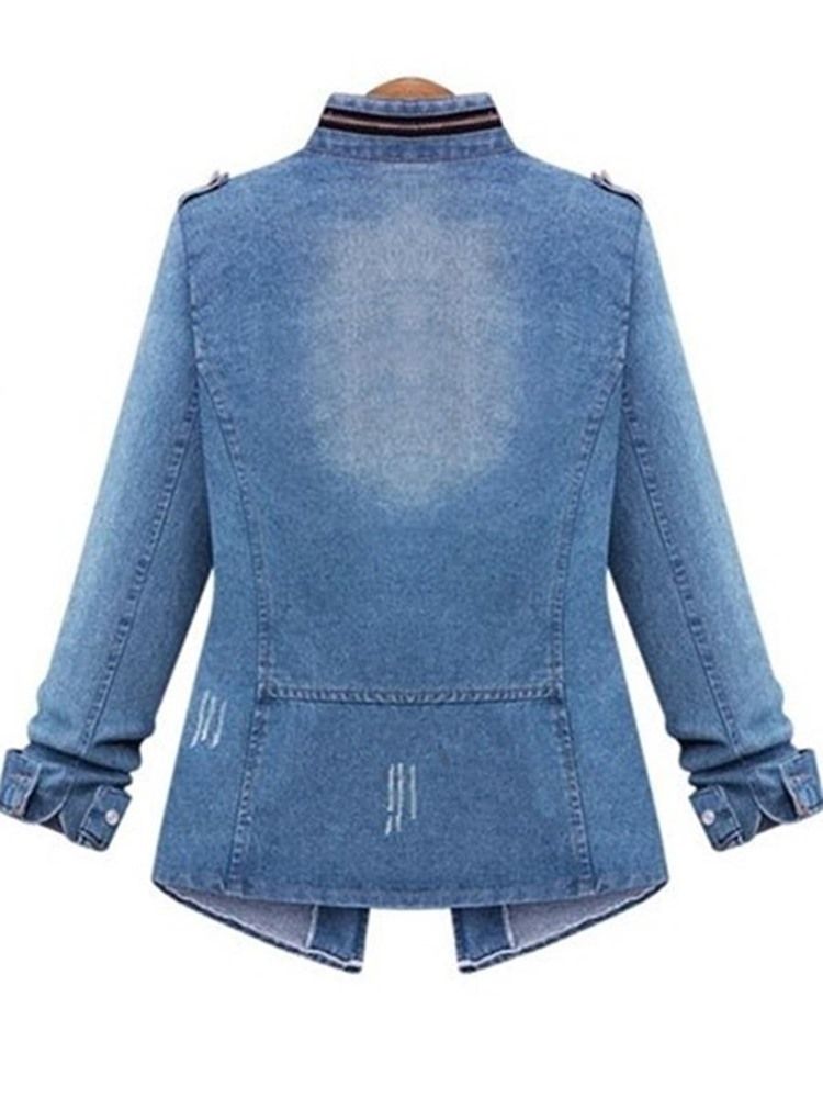 Damen Reißverschlusstasche Langarm Denim Oberbekleidung