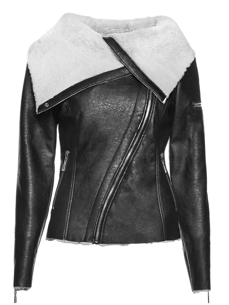 Damen Standard Reißverschluss Kunstleder Herbst Pu Jacke