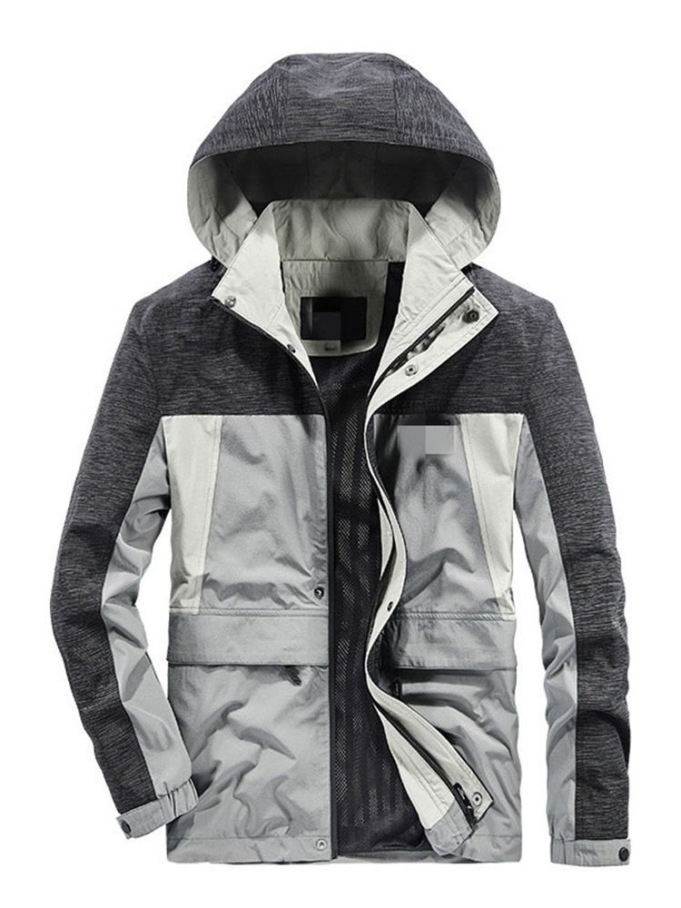 Dicke Patchwork Color Block Casual Zipper Herrenjacke