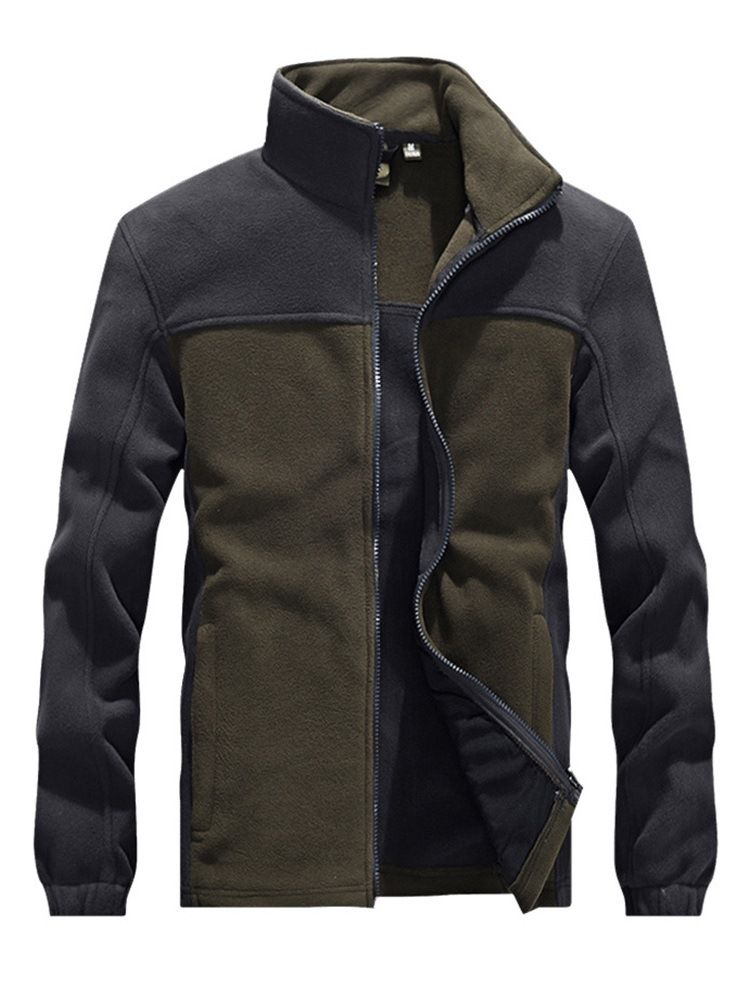 Dicker Stil Farbblock Stehkragen Casual Herrenjacke