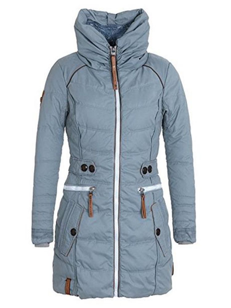 Einfarbige Mittellange Damenjacke Mit Hohem Kragen