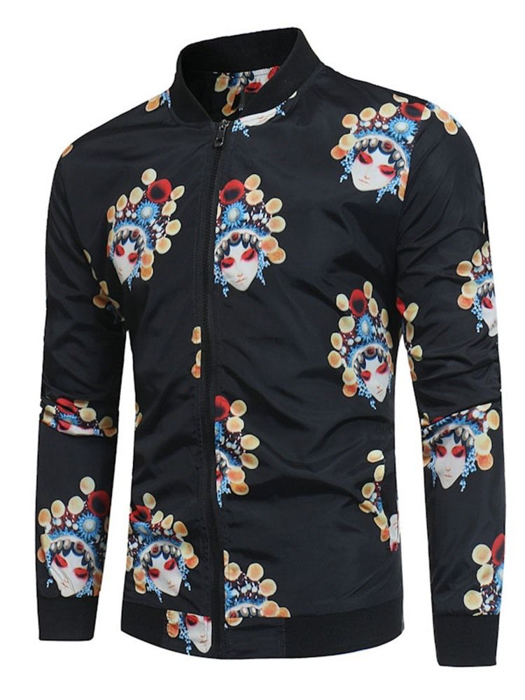 Farbblock Stehkragen Print Lässige Herren Slim Jacke