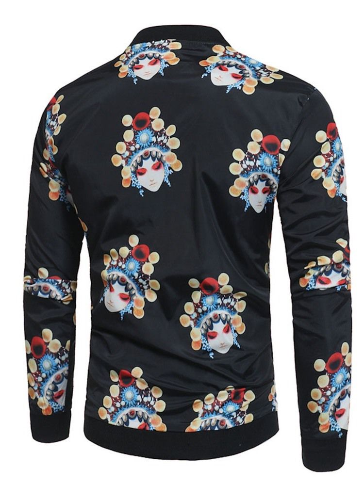 Farbblock Stehkragen Print Lässige Herren Slim Jacke