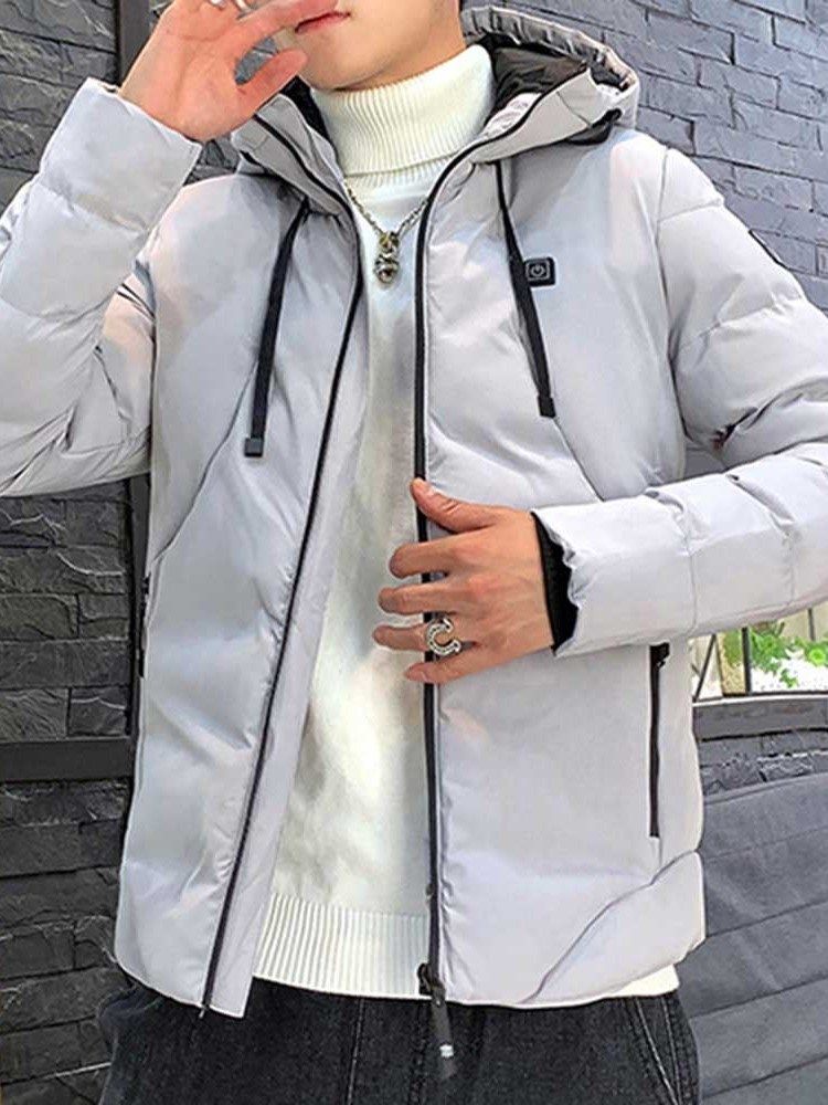 Herren-daunenjacke Mit Reißverschluss Und Kapuze Im Schlichten Lässigen Stil