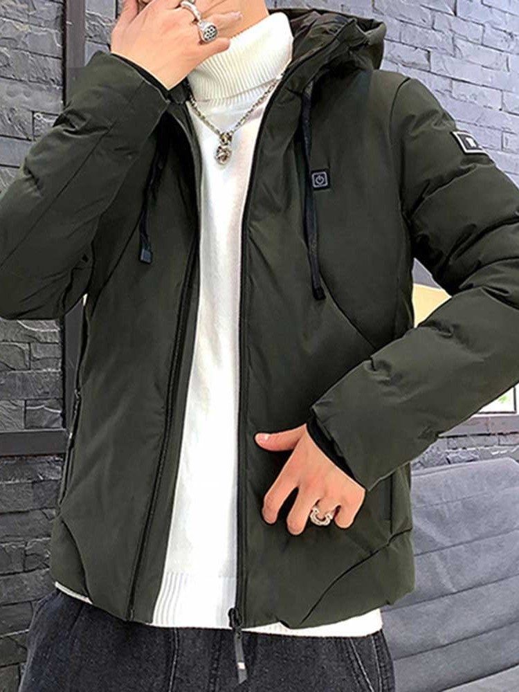 Herren-daunenjacke Mit Reißverschluss Und Kapuze Im Schlichten Lässigen Stil