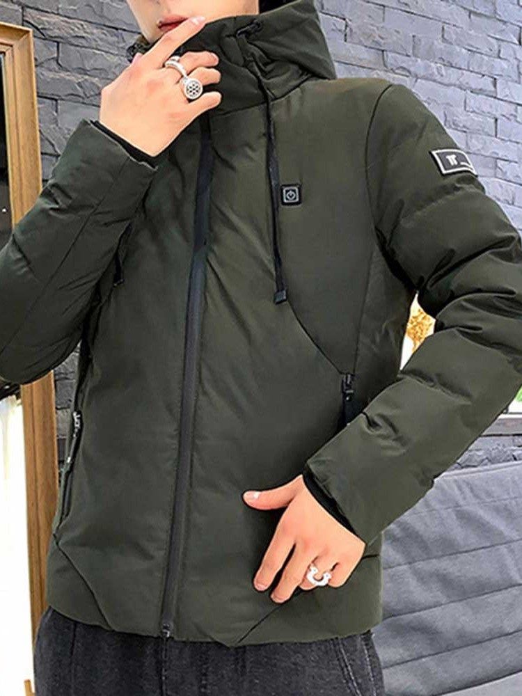 Herren-daunenjacke Mit Reißverschluss Und Kapuze Im Schlichten Lässigen Stil