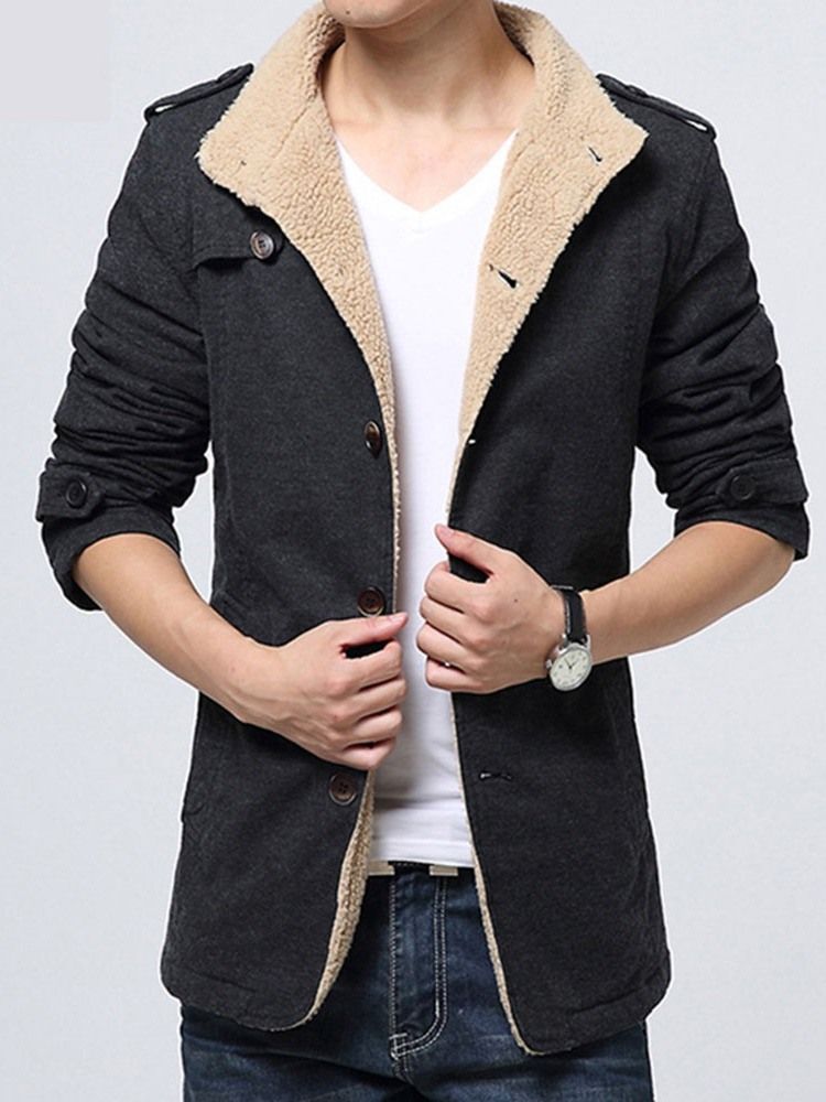 Herren-fleece-einreihige Winterjacke Mit Stehkragen