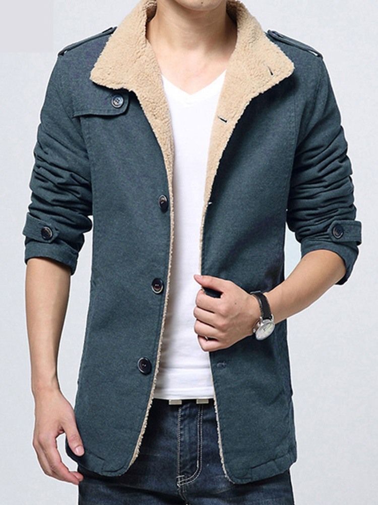 Herren-fleece-einreihige Winterjacke Mit Stehkragen