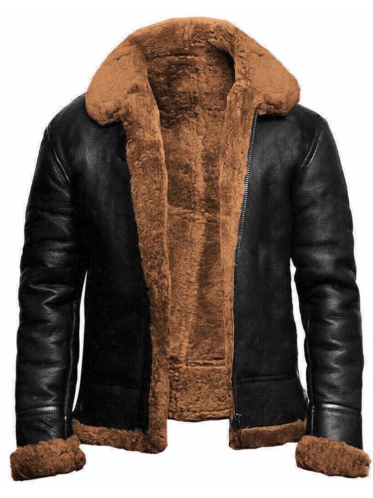 Herren-revers-standard-lederjacke Mit Geradem Reißverschluss